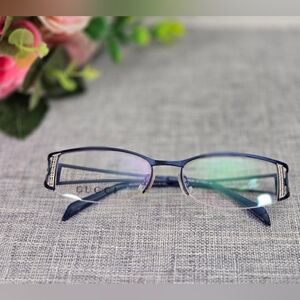 Vintage GUCCI/N/S GG1858‎ Italy Blue Metal Half Rim Eyeglasses Frame 53-18-135